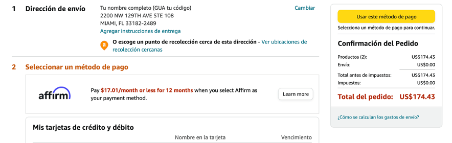 Confirmación de pedido en Amazon